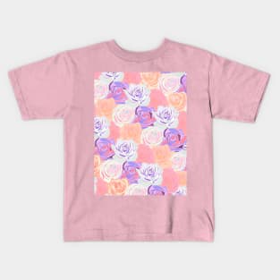 Peach, Pink and Purple, Floral Roses Pattern Kids T-Shirt